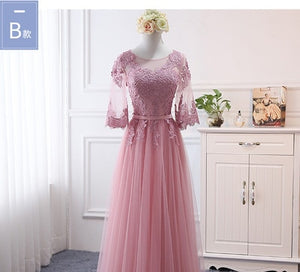 Pink bean sand Net yarn Long Bridesmaid Dresses new spring 2019 wholesale wedding party prom bridal dress China