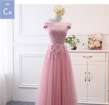 Load image into Gallery viewer, Pink bean sand Net yarn Long Bridesmaid Dresses new spring 2019 wholesale wedding party prom bridal dress China