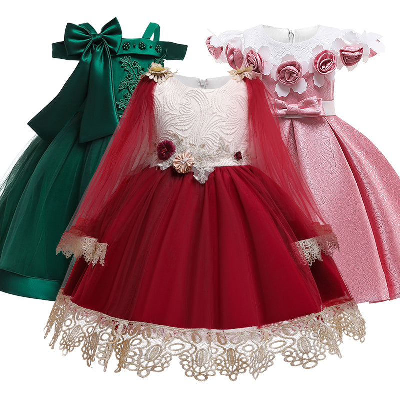New Girl Princess's birthday party banquet shoulder strap dress Flower Girl's wedding lace hollow sleeve party dress vestidos