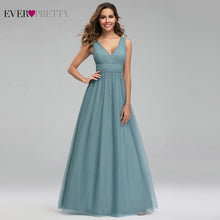 Load image into Gallery viewer, Elegant Dusty Blue Bridesmaid Dresses Ever Pretty EP00925DB A-Line V-Neck Tulle Sexy Wedding Guest Dresses Sukienka Wesele 2020