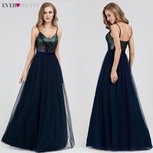 Load image into Gallery viewer, Sexy Evening Dresses Ever Pretty EP07392NB Sequined A-Line V-Neck Navy Blue Long Formal Dresses 2020 Robe De Soiree Paillette
