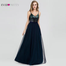 Load image into Gallery viewer, Sexy Evening Dresses Ever Pretty EP07392NB Sequined A-Line V-Neck Navy Blue Long Formal Dresses 2020 Robe De Soiree Paillette
