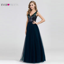 Load image into Gallery viewer, Sexy Evening Dresses Ever Pretty EP07392NB Sequined A-Line V-Neck Navy Blue Long Formal Dresses 2020 Robe De Soiree Paillette