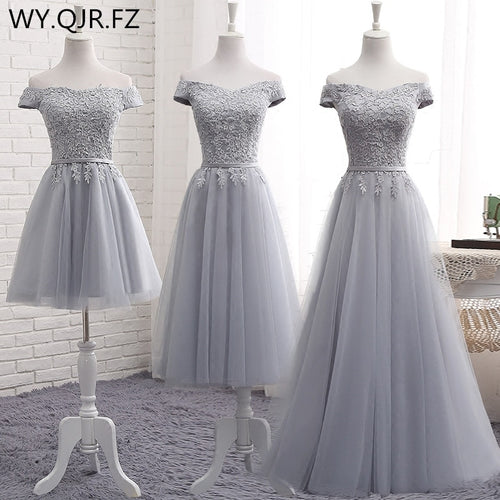 QNZL987#Off Shoulder Gauze gray lace up bridesmaid dresses new spring summer 2020 short Middle long style party prom dress