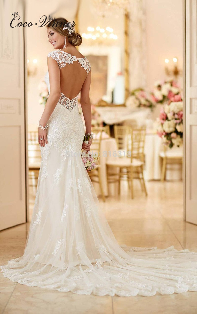 Vestidos De Novia Sexy Open Back Lace Wedding Dress 2019 Vintage Bridal Dress Robe De Mariage Mermaid Wedding Dresses W0001
