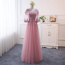 Load image into Gallery viewer, Pink bean sand Net yarn Long Bridesmaid Dresses new spring 2018 wholesale wedding party prom bridal dress China