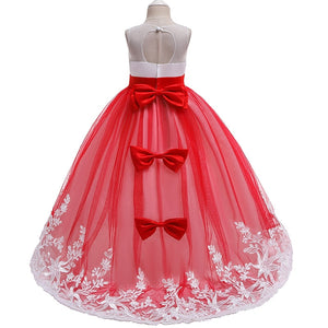 Long trailing lace flower dress girls evening wedding birthday girls dress first communion princess costume bridesmaid dresss