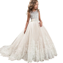 Load image into Gallery viewer, Long trailing lace flower dress girls evening wedding birthday girls dress first communion princess costume bridesmaid dresss