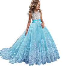 Load image into Gallery viewer, Long trailing lace flower dress girls evening wedding birthday girls dress first communion princess costume bridesmaid dresss