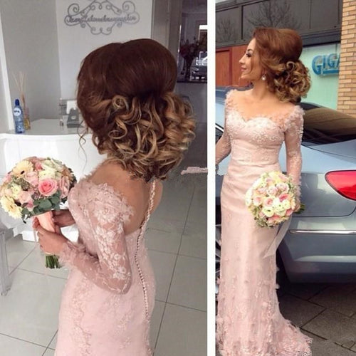 Long Sleeves 2020  Bridesmaid Dresses Under 50 Mermaid Sweetheart Lace Beaded Long Wedding Party Dresses For Women