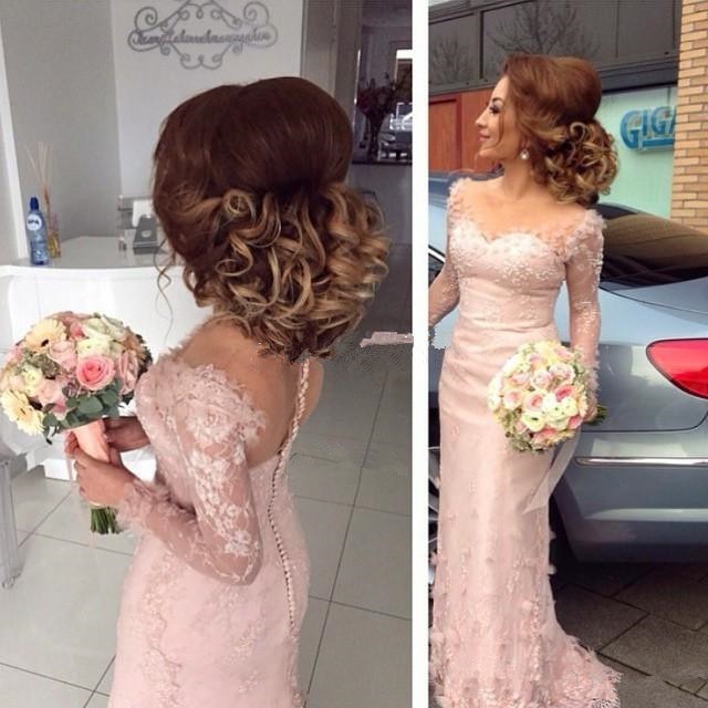 Long Sleeves 2020  Bridesmaid Dresses Under 50 Mermaid Sweetheart Lace Beaded Long Wedding Party Dresses For Women