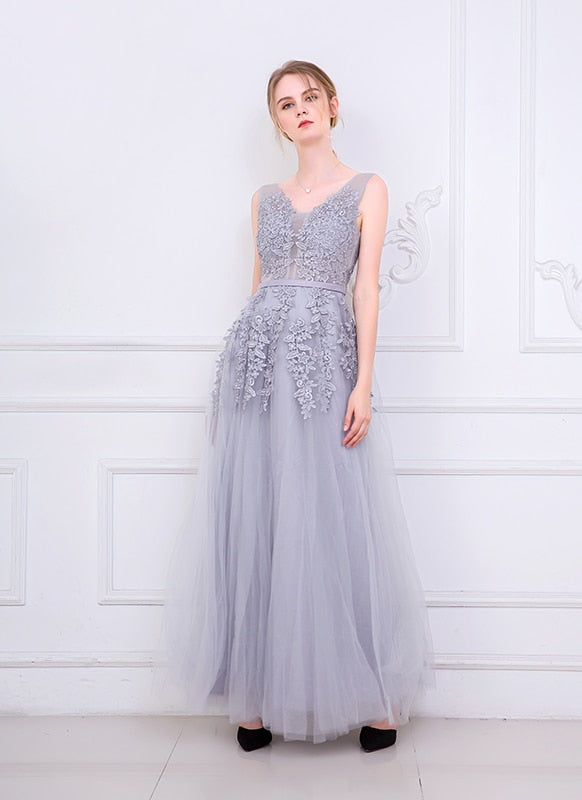 Sleeveless Embroidery Bridesmaid Dress Long Style Yarn Mesh Dress Banquet Wedding Dress for Party