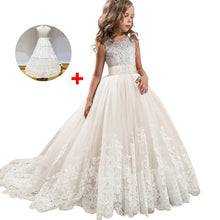 Load image into Gallery viewer, Long trailing lace flower dress girls evening wedding birthday girls dress first communion princess costume bridesmaid dresss