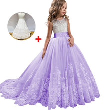 Load image into Gallery viewer, Long trailing lace flower dress girls evening wedding birthday girls dress first communion princess costume bridesmaid dresss