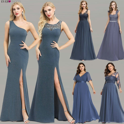 Plus Size Evening Dresses Long Ever Pretty New Dusty Blue Sleeveless V-neck Cheap Summer Formal Gowns 2020 Robe Soiree Dubai