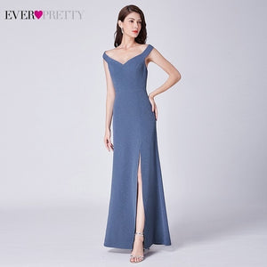 Plus Size Evening Dresses Long Ever Pretty New Dusty Blue Sleeveless V-neck Cheap Summer Formal Gowns 2020 Robe Soiree Dubai