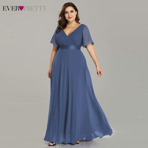 Plus Size Evening Dresses Long Ever Pretty New Dusty Blue Sleeveless V-neck Cheap Summer Formal Gowns 2020 Robe Soiree Dubai