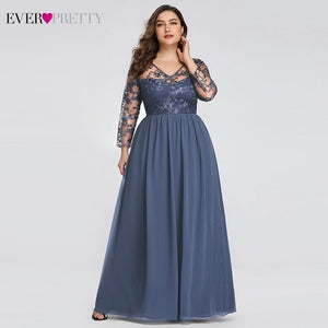 Plus Size Evening Dresses Long Ever Pretty New Dusty Blue Sleeveless V-neck Cheap Summer Formal Gowns 2020 Robe Soiree Dubai
