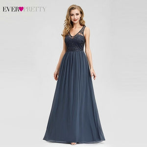 Plus Size Evening Dresses Long Ever Pretty New Dusty Blue Sleeveless V-neck Cheap Summer Formal Gowns 2020 Robe Soiree Dubai