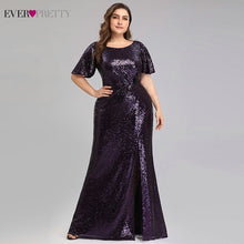 Load image into Gallery viewer, Plus Size Dark Purple Mermaid Evening Dresses Long Ever Pretty EP00928DP O-Neck Sequined Elegant Formal Dresses Robe De Soiree