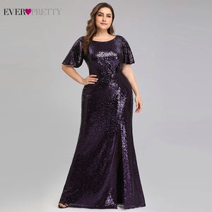 Plus Size Dark Purple Mermaid Evening Dresses Long Ever Pretty EP00928DP O-Neck Sequined Elegant Formal Dresses Robe De Soiree
