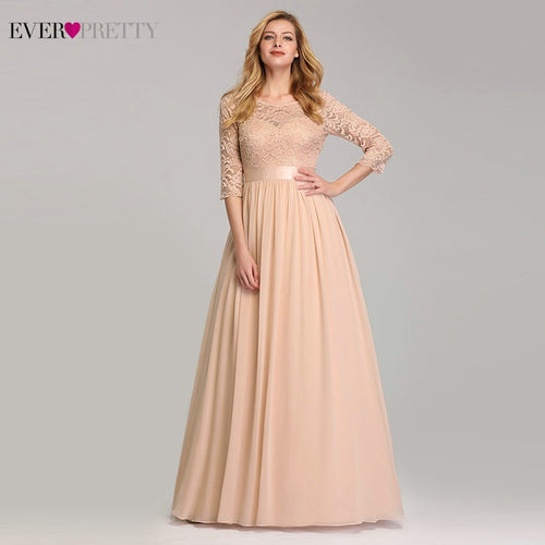 Elegant Lace Bridesmaid Dresses Ever Pretty EP07412 A-Line O-Neck 3/4 Sleeve Sexy Wedding Guest Dresses Vestido De Festa Longo