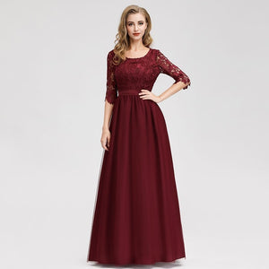 Lace Evening Dresses Long Ever Pretty O-Neck A-Line Half Sleeve Sexy Appliques Elegant Women Evening Gowns Robe De Soiree 2019
