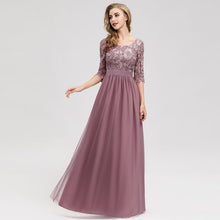 Load image into Gallery viewer, Lace Evening Dresses Long Ever Pretty O-Neck A-Line Half Sleeve Sexy Appliques Elegant Women Evening Gowns Robe De Soiree 2019