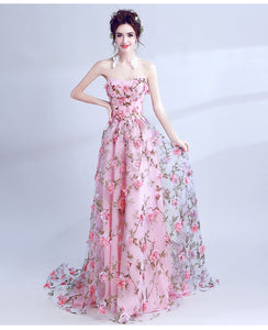 Walk Beside You Pink Flowers Prom Dresses 2019 Long Strapless Sweetheart vestido de formatura longo Evening Gown Party Halloween