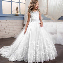 Load image into Gallery viewer, Long trailing lace flower dress girls evening wedding birthday girls dress first communion princess costume bridesmaid dresss