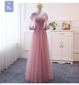 Pink bean sand Net yarn Long Bridesmaid Dresses new spring 2019 wholesale wedding party prom bridal dress China