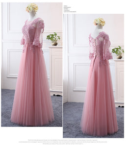 Pink bean sand Net yarn Long Bridesmaid Dresses new spring 2019 wholesale wedding party prom bridal dress China
