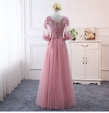 Load image into Gallery viewer, Pink bean sand Net yarn Long Bridesmaid Dresses new spring 2019 wholesale wedding party prom bridal dress China