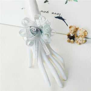 Silk Roses White Wrist Corsage Wrist Flowers for Bridesmaids Flower Bracelet Pink Blue Bridal Sisters Wedding Accessories