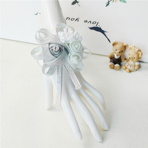 Silk Roses White Wrist Corsage Wrist Flowers for Bridesmaids Flower Bracelet Pink Blue Bridal Sisters Wedding Accessories