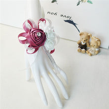 Load image into Gallery viewer, Silk Roses White Wrist Corsage Wrist Flowers for Bridesmaids Flower Bracelet Pink Blue Bridal Sisters Wedding Accessories