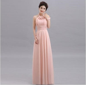 QNZL70X#V-neck Lace Up Chiffon Purple Champagne pink blue Bridesmaid Dresses Long wholesale Custom wedding party dress Flower