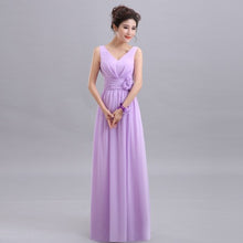 Load image into Gallery viewer, QNZL70X#V-neck Lace Up Chiffon Purple Champagne pink blue Bridesmaid Dresses Long wholesale Custom wedding party dress Flower