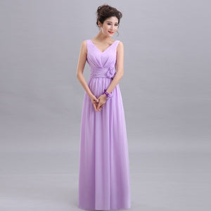 QNZL70X#V-neck Lace Up Chiffon Purple Champagne pink blue Bridesmaid Dresses Long wholesale Custom wedding party dress Flower