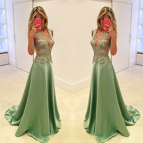 Lace Bodice A Line Long Evening Dress Vestidos De Longos Floor Length Satin Prom Gown for Wedding Party Robe De Soiree