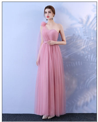 Red Bean Pink Colour Bridesmaid Dress Long  Dress Wedding  One Shoulder Dress Back of Bandage
