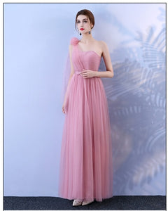 Red Bean Pink Colour Bridesmaid Dress Long  Dress Wedding  One Shoulder Dress Back of Bandage