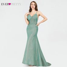 Load image into Gallery viewer, Sexy Green Mermaid Prom Dresses 2019 Ever Pretty V-Neck Spaghetti Straps Sexy Party Dresses With Train Mezuniyet Elbiseleri 2019