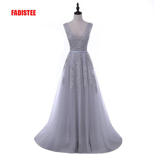 FADISTEE Vestido De Festa Sweet pink Lace V-neck Long Evening Dress Bride Party Sexy Backless beads pearls Prom Dresses
