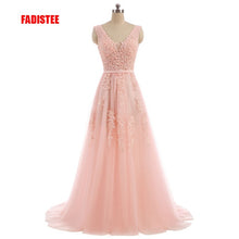 Load image into Gallery viewer, FADISTEE Vestido De Festa Sweet pink Lace V-neck Long Evening Dress Bride Party Sexy Backless beads pearls Prom Dresses