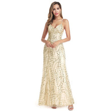 Load image into Gallery viewer, Sequined Prom Dresses Long Sleeveless Sparkle V-Neck Sexy Backless Mermaid Ladies Evening Party Dresses 2019 Vestidos De Gala