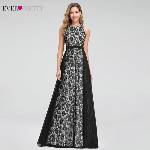 Ever Pretty Elegant Black Lace Prom Dresses A-Line O-Neck Sleeveless Vintage Formal Evening Party Gowns Vestidos Gala Largos