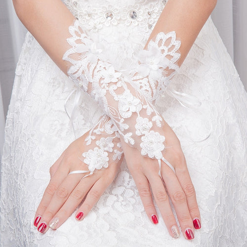 1 Pair Bridal Gloves Lace Fashion Hollow Out Flower Dew Finger Bandage Gloves Dress Accessories Wedding Decorations