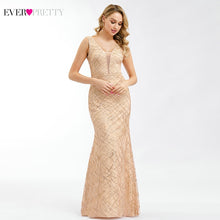 Load image into Gallery viewer, Ever Pretty Rose Gold Prom Dresses V-Neck Elegant Evening Party Gowns Sparkle Little Mermaid Dresses Robe De Soiree Paillette