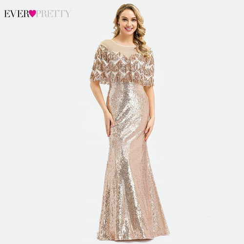Luxury Rose Gold Evening Dresses Mermaid Tassel Sequined Dresses EP00991RG Elegant Formal Party Gowns 2019